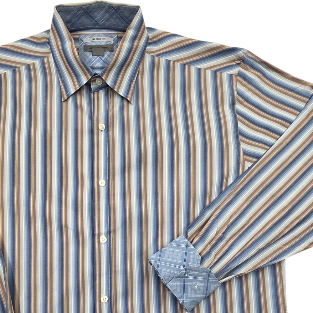 Johnston & Murphy‎ Mens Large Tailored Fit Striped Cotton Flip Cuff Dress Shirt